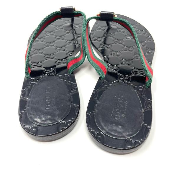 Gucci GG Web Stripe Thong Sandals Flip Flop Flat Slide Slip On Black EU 38 - Picture 3 of 12